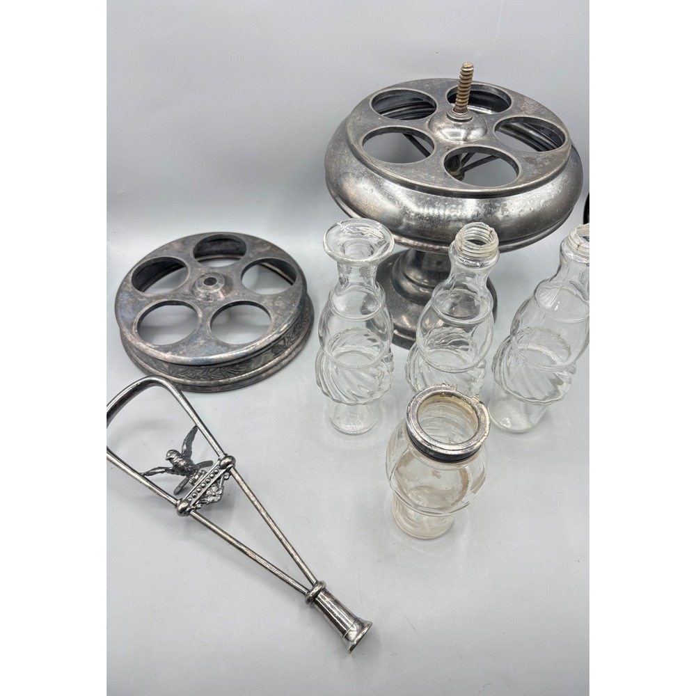 Vintage Silver Plate Condiment Set REPLACEMENT‎ PARTS Bottles Handle Tray
